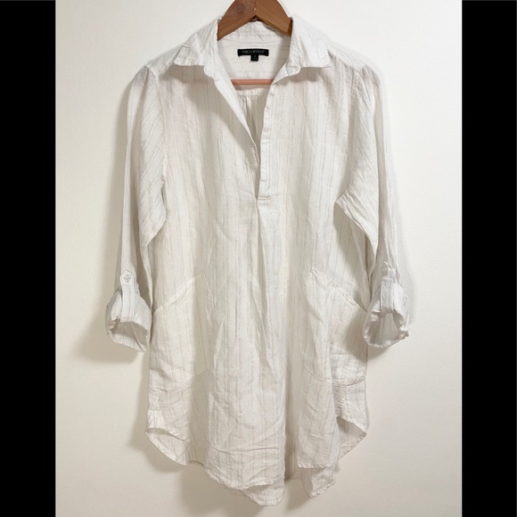 For Cynthia Other - White Pin Striped Linen Tunic beach swim Cover Up